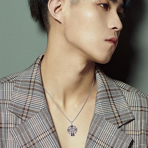 Vista 409 de Collar con colgante de plata de ley 925 con medalla de San Patrón, joyería religiosa para hombres y mujeres, con cadena de acero inoxidable 316L