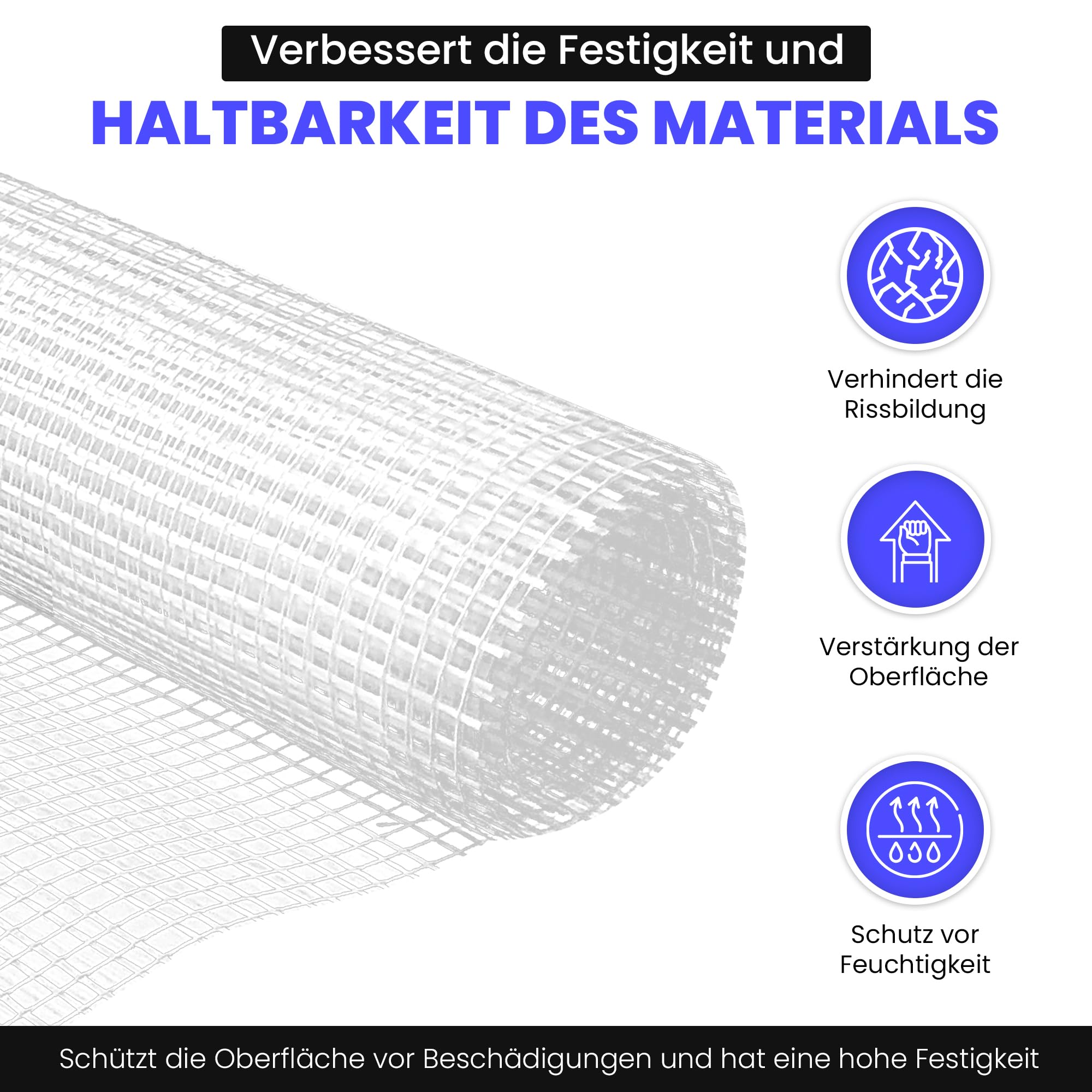 150 m² Armierungsgewebe | 160 g/m² Glasfasergewebe | Armierung Putzgewebe | WDVS-kompatibles Gewebe für Putzsysteme | 3 Rollen Putz Fassade Dämmung