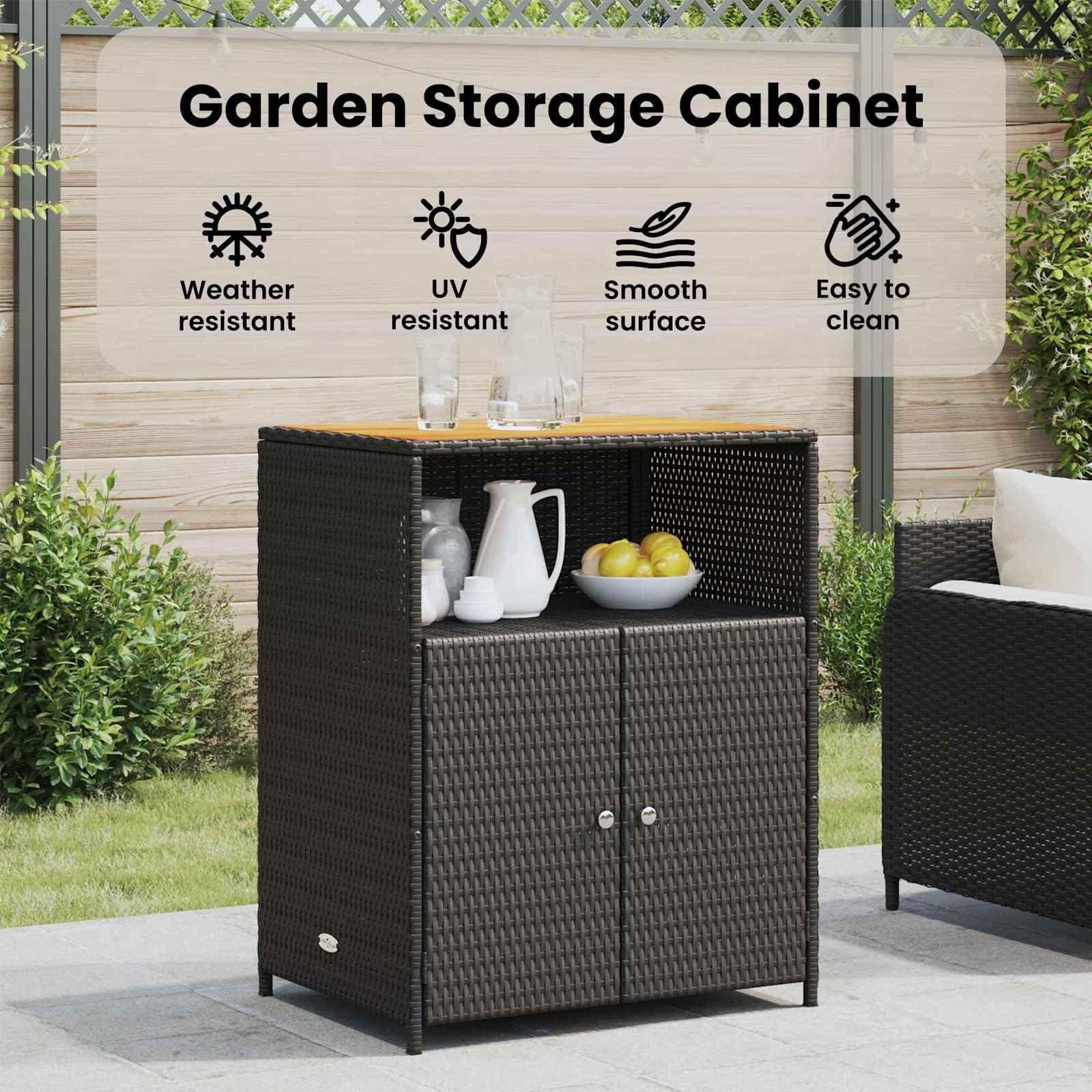 vidaXL Schrank Schwarz 70 x 50 x 87 cm Polyester und Roly Ratten, Garten- und Terrassenlager, Rechteckschrank, robuster Holz-Rattan, leicht, praktische Lösungen für draußen