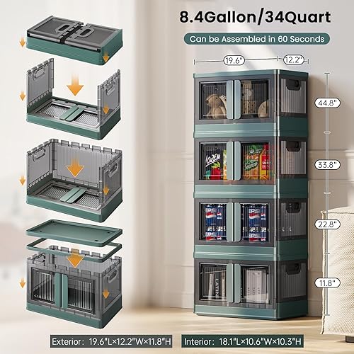 Miniatura 3 de Contenedores plegables de almacenamiento con tapas, ruedas y puerta, contenedores apilables para organizar y almacenar fácilmente, 8.4 galones, 2