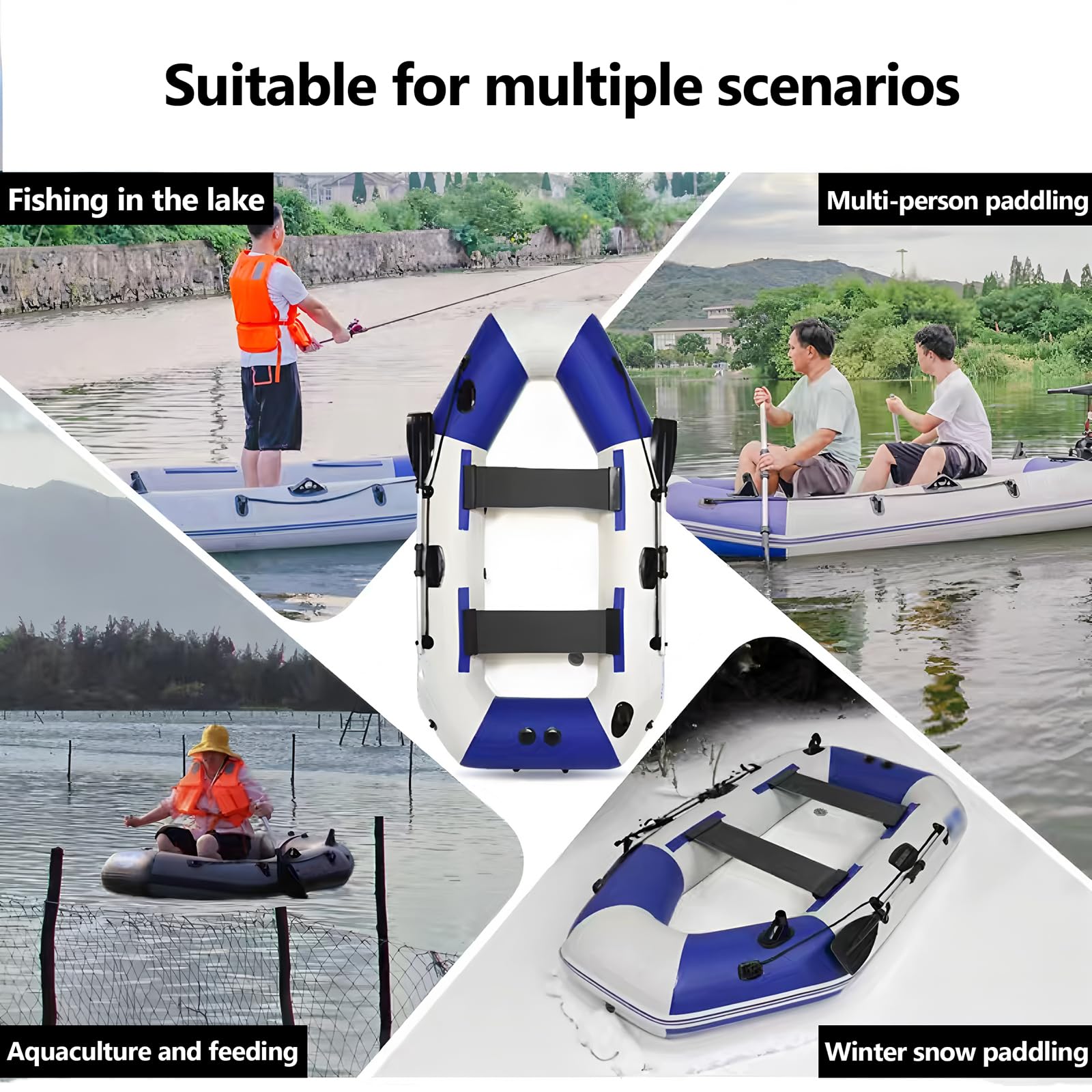 Bote Neumático Inflable, Bote Inflable - Balsa Portátil para Adultos, Kayak Inflable para Viajes En Río, Peso Máx 488Kg