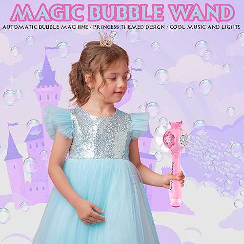 Miniatura 2 de ArtCreativity Varita mágica sopladora de burbujas con molino de viento desmontable, varita princesa para niñas con 2 botellas de solución de