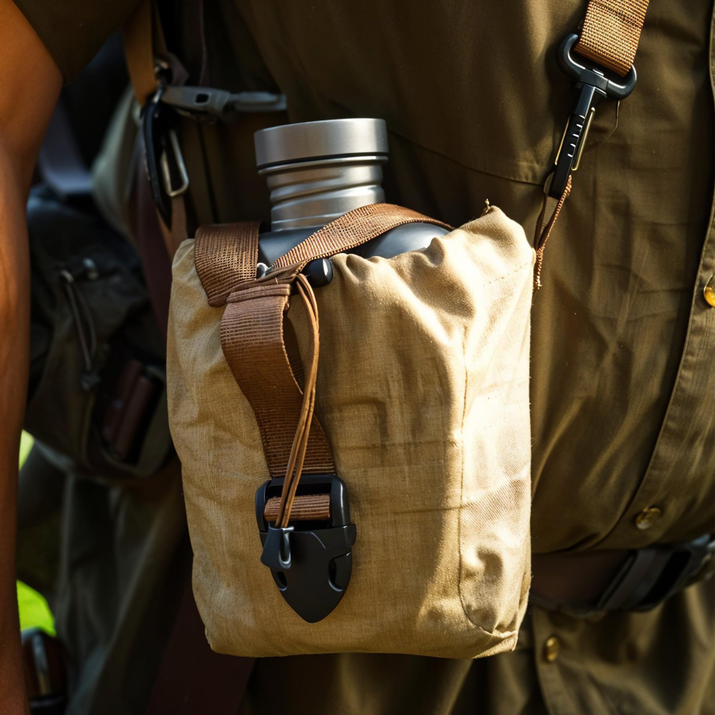 Keith Titanium Cantine Militaire avec Sac Camouflage, Ti3060, Durable, Bouteille 1100 ml + Tasse 700 ml avec Couvercle et Poignées Pliables, Parfait pour Randonnée, Camping et Activités en Plein Air