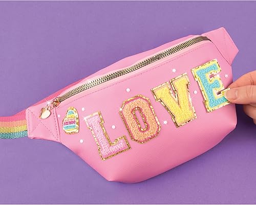 Miniatura 5 de Make It Real Bolsa de moda con parches, 9 piezas, bolsa rosa con cremallera con banda de arcoíris, personalizable, parches de amor, adolescentes,