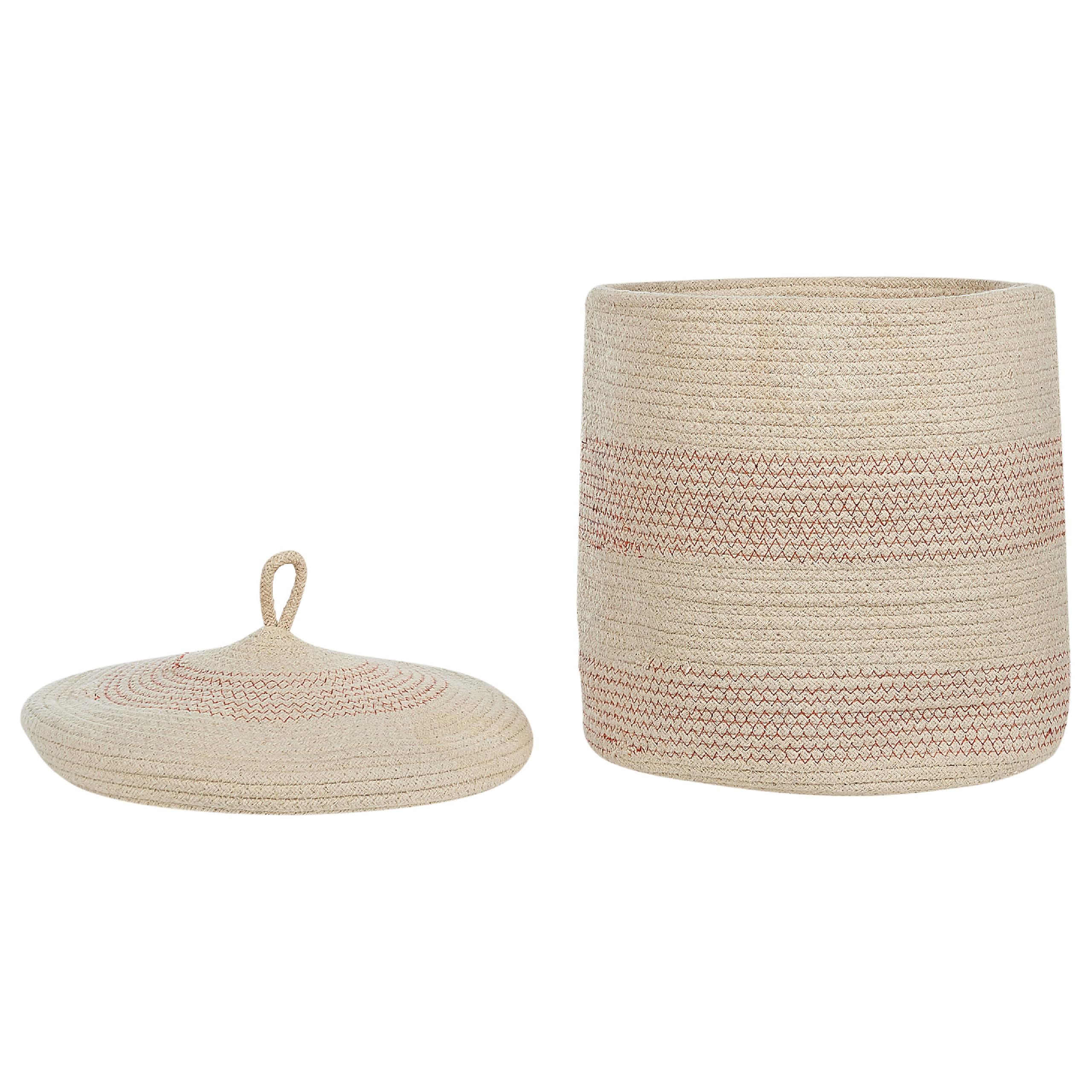 Korb 2er Set Baumwolle hellbeige/rosa geflochten gestreift mit Deckel Boho-Design Silopi