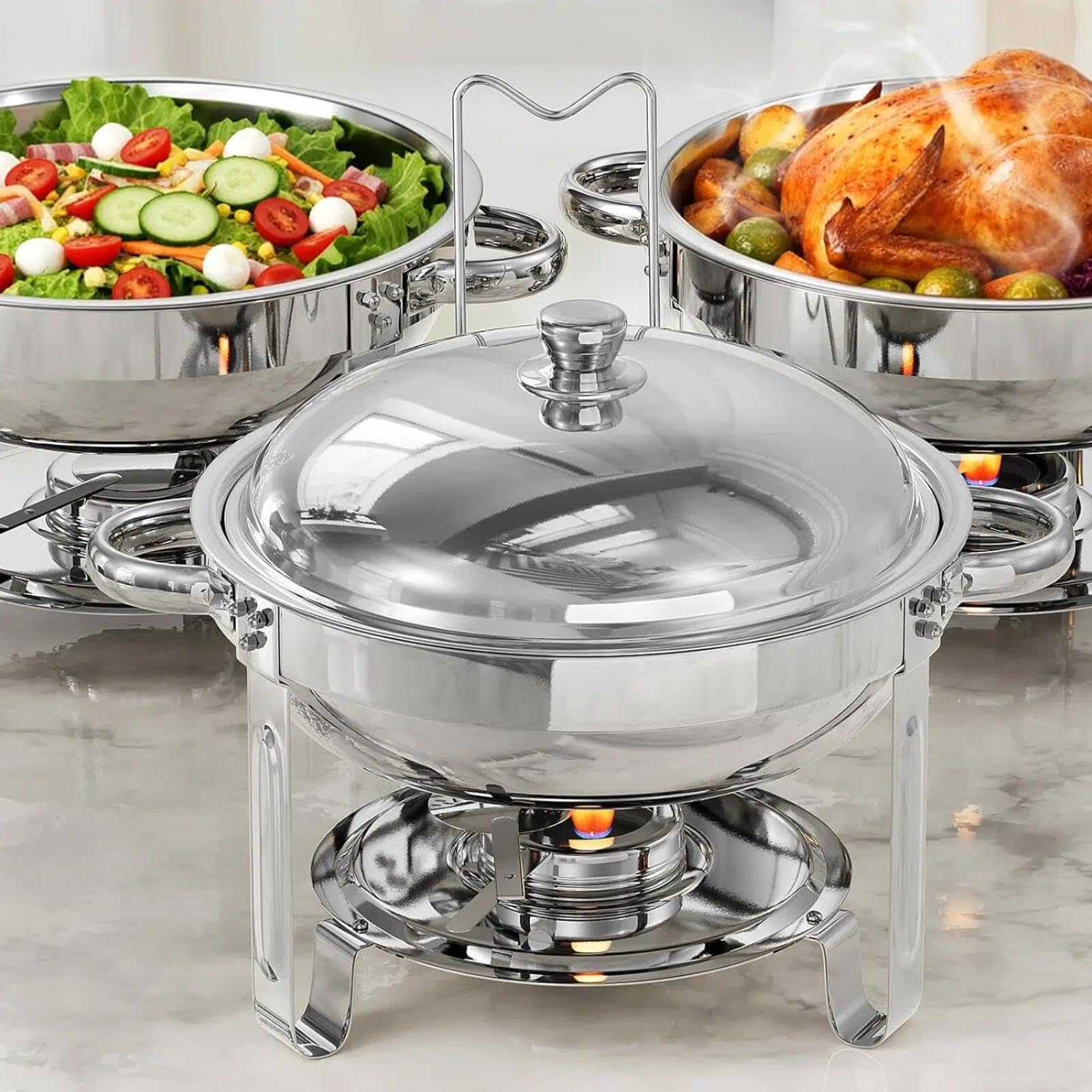 Juego de platos para bufé, calentador de alimentos redondo de 4,5 L con tapa, calentador de catering de acero inoxidable para fiestas, eventos, bodas, Navidad