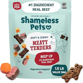 Shameless Pets Beef Up Meaty Tenders Soft Chewy Dog Treats 1.5lb - Real Beef #1 Ingredient, Grain-Free, Digestive Support for All Dogs