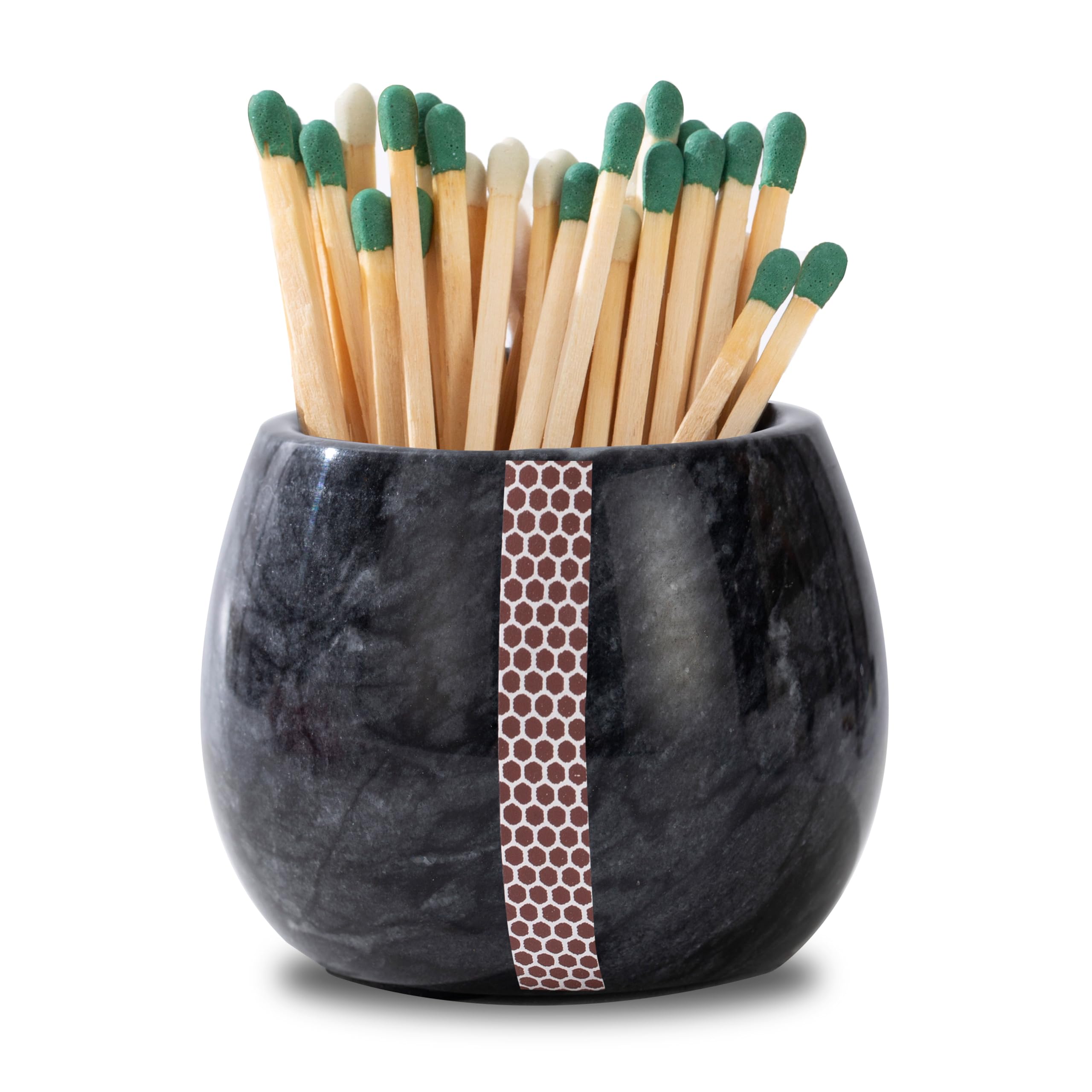 Decorative Marble Match Holder - Matches Box for Long Matches Sticks- Matches in a Jar with Striker（Wooden Matches Not Included）