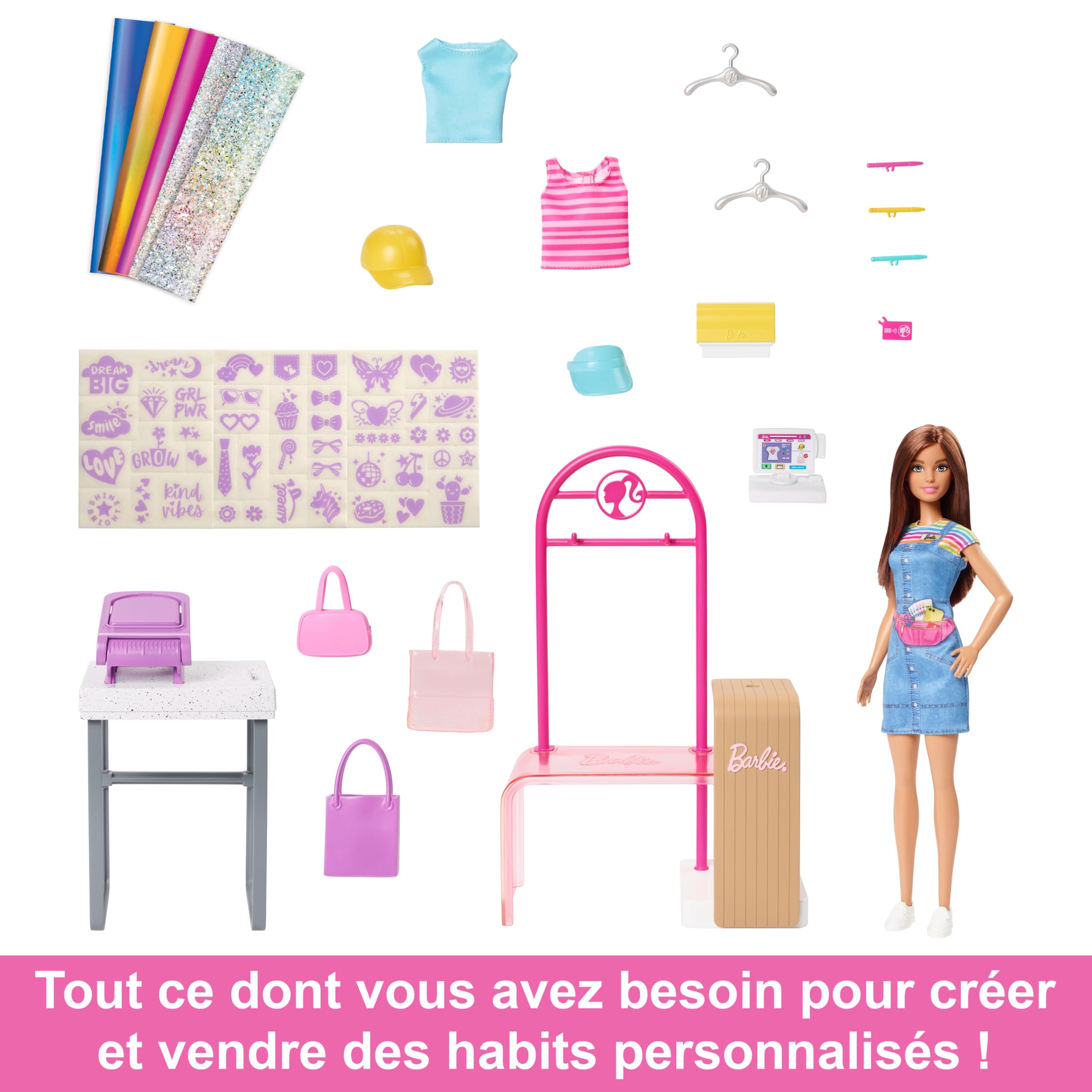 Barbie Coffret Boutique Créations avec Portant, Hauts, Chapeaux, Sacs À Main Et Autres Accessoires Inclus, Plus De 150 Looks À Créer, Jouet Enfant, A Partir De 3 Ans, HKT78