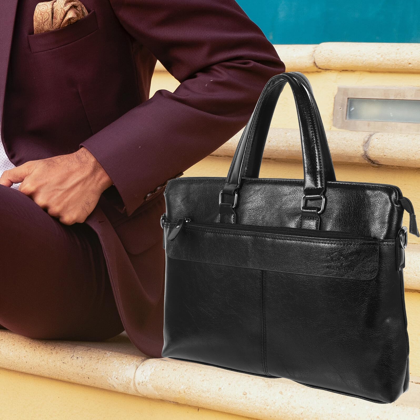 Mikinona Business Tasche aus Pu Leder mit Doppeltem Henkel und Durchdachtem Innenraumdesign Elegante Aktentasche für Herren für Büro und Reisen