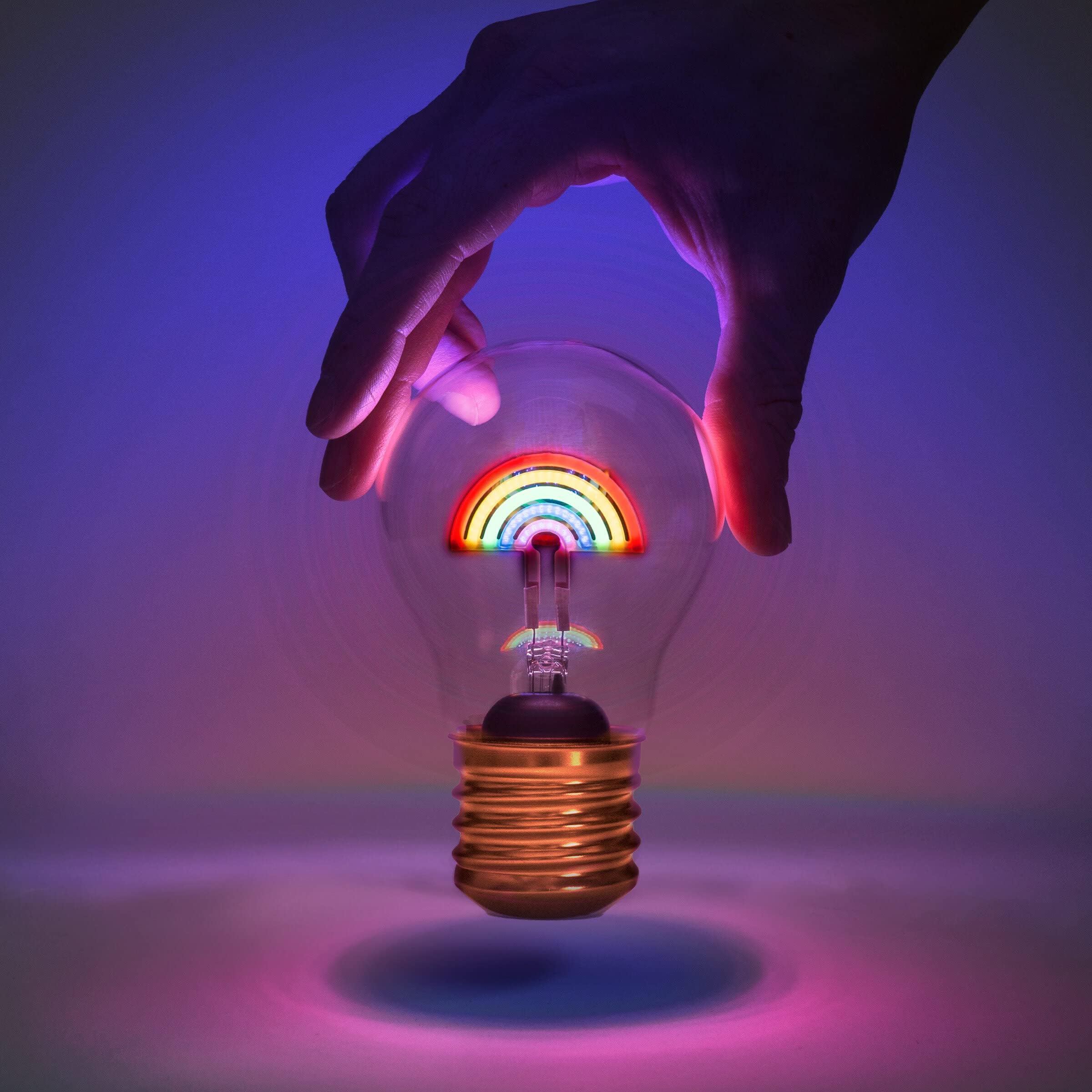 Suck UK Rainbow Lamp | Rainbow Light Bulb | Cordless Rechargeable Battery | LED Neon Light Bulb | Bedside Lamp for Girls | Retro Style Edison Bulbs | Bedroom Accessories | USB Charging Night Lights