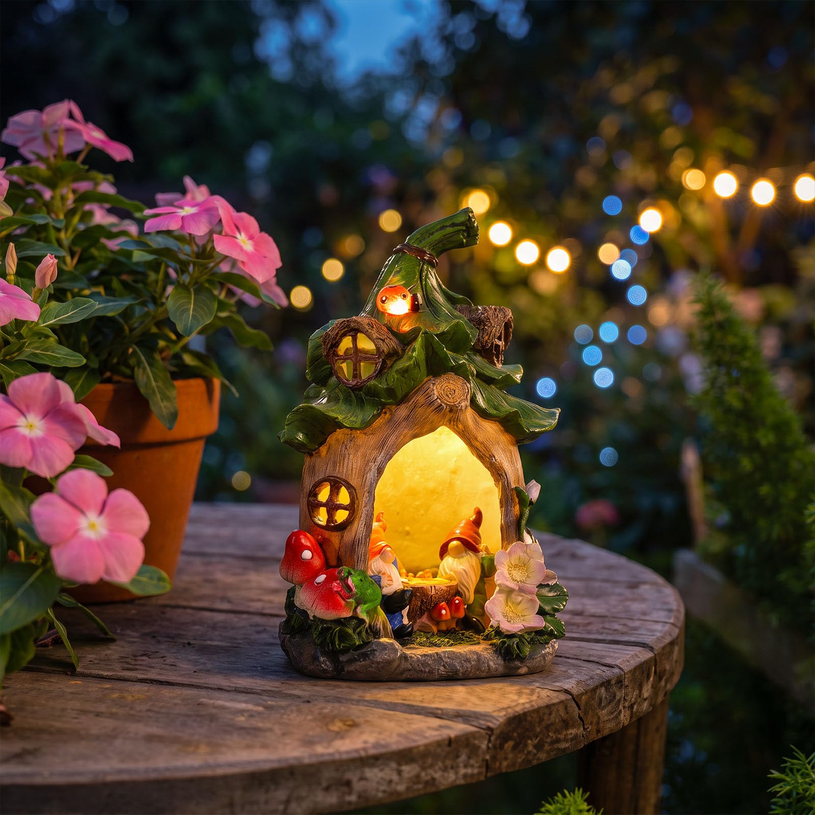 Statue da giardino per casa delle fate all'aperto, accessori con luci solari gnomi giardinaggio, regali di compleanno per donne, mamma, nonna, scultura per casa, decorazioni da giardino per cortile,
