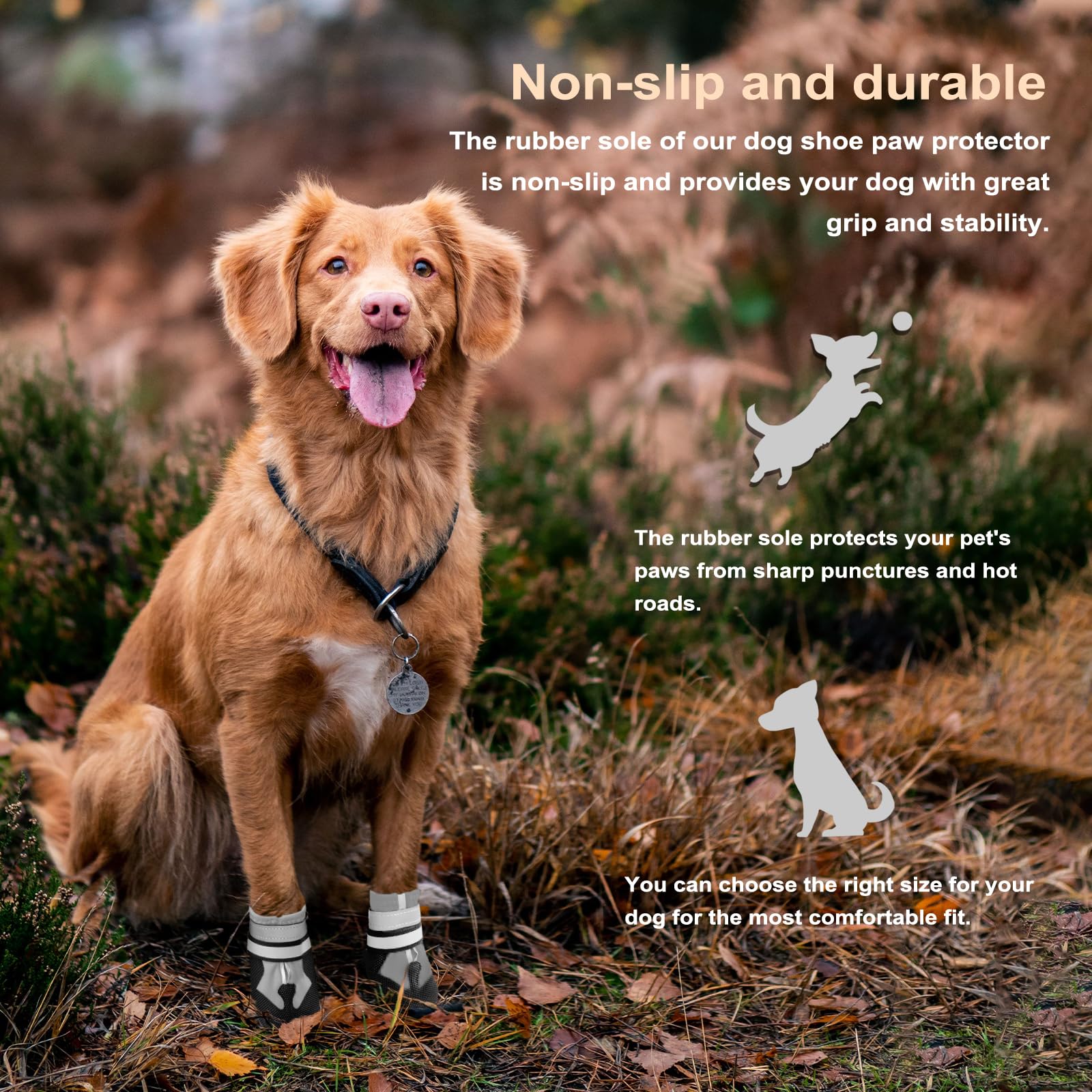 Dricar Set Di 4 Stivali Per Cani A Zampa Ferita, Impermeabili, Antiscivolo, Per Passeggiate, Protezioni Per Zampe Con Cinghie Riflettenti, Per Cani Di Taglia Piccola, Media E Grande (S, Giallo