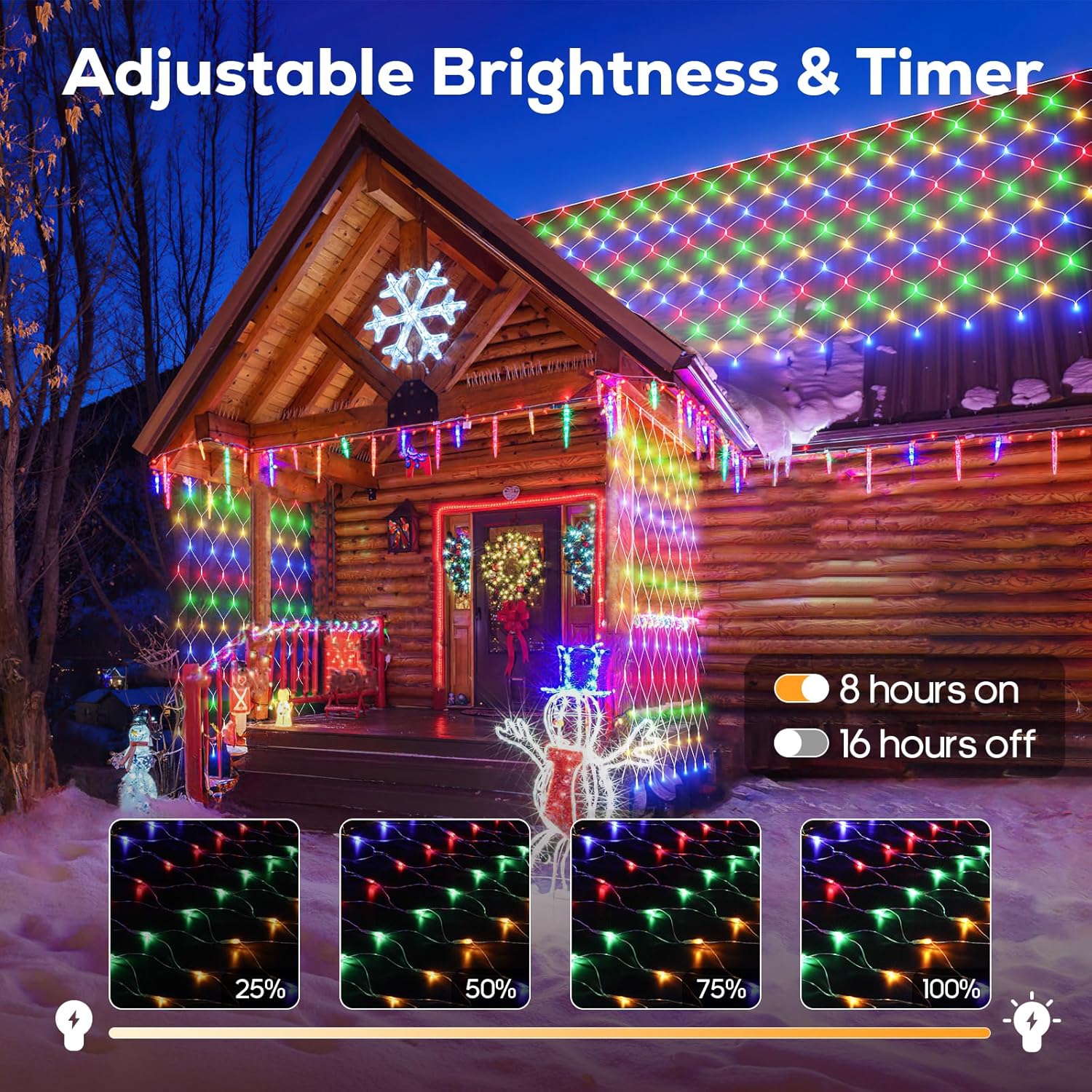 12ft x 5ft 360LED Bush Net Lights, Connectable Outdoor Mesh Bush Lights with 8 Modes, Timer, Dimmer, Memory Function, Waterproof for Indoor Outdoor Decor.Multi-Color