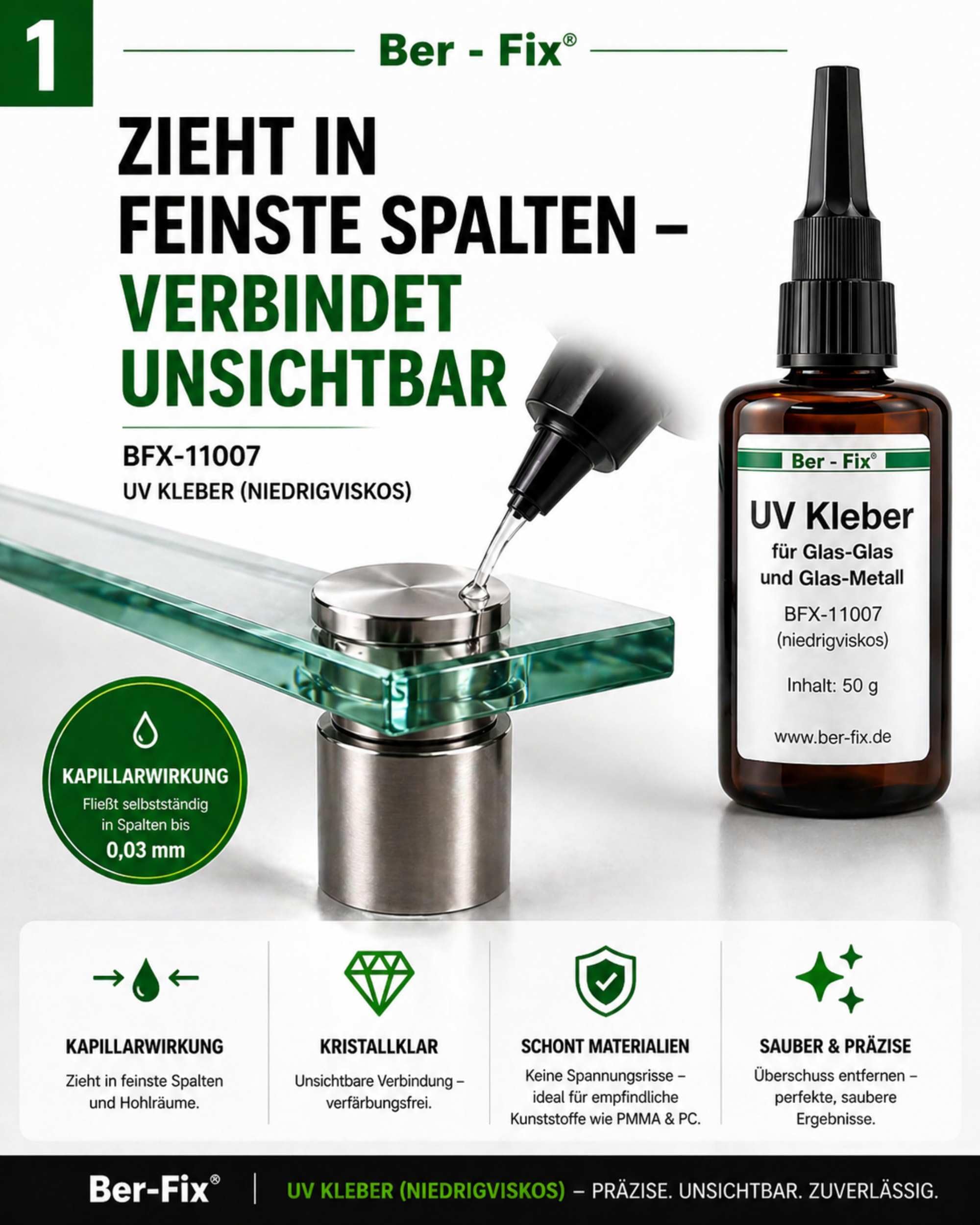 Ber-Fix UV Glaskleber niedrigviskos 250g Werkstattgröße