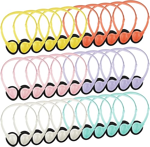 Miniatura 18 de Konohan Paquete de 30 auriculares a granel para escuela, aula, estudiantes, auriculares con cable ajustables con conector de 0.138 in para adultos