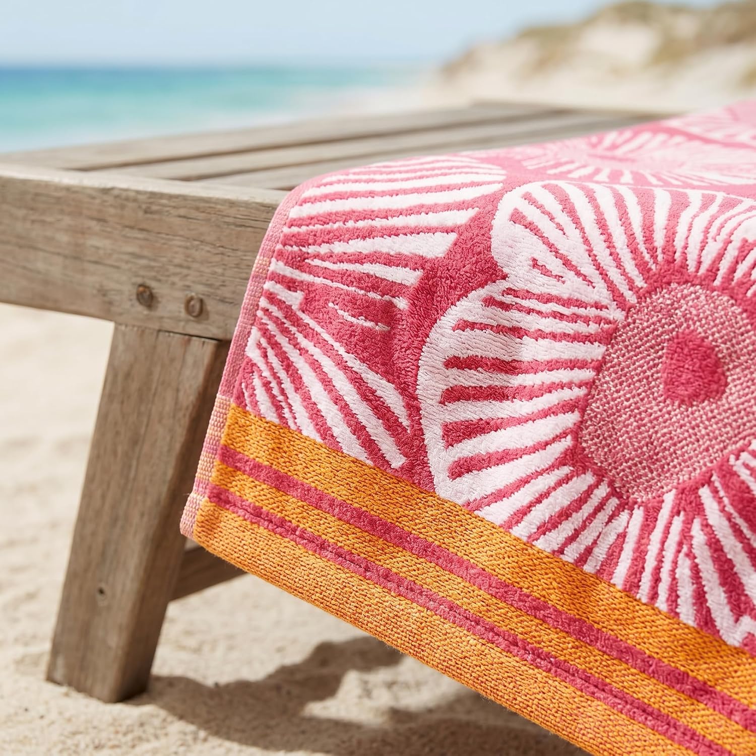 Large Floral Beach Towel 32x62 in, 100% Cotton Jacquard Velour, Soft Absorbent Oversized Pool & Bath Towel