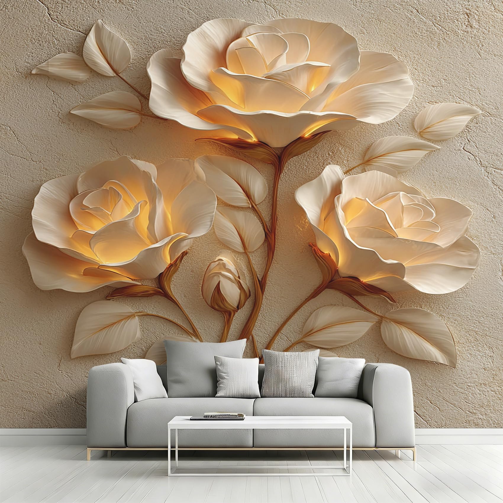 Papier peint panoramique 3D fleur relief 366x254 cm pour salon moderne