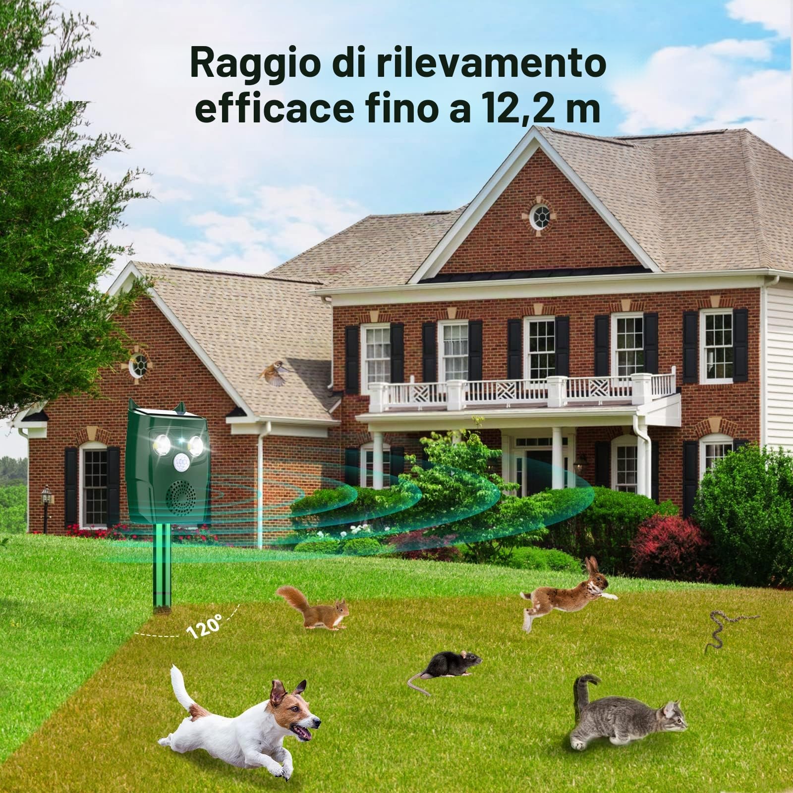 Dissuasori per Piccioni per Giardino, Repellente per Gatti a Ultrasuoni con sensore di movimento, 3 Modalità a Ultrasuoni e flash possono automaticamente, resistente alle intemperie, Solare