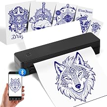 Stencil Printer for Tattooing Bluetooth, AI Designed Pattern, Support Custom Print Sizes A4-A10, with 10pcs Transfer Paper, Compatible with Phone/Tablet/PC