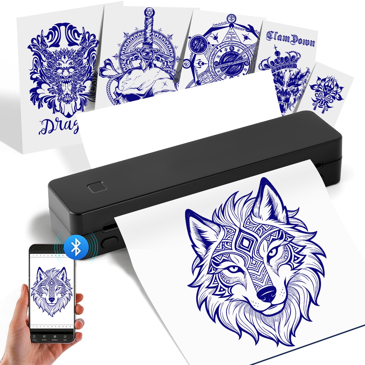 Kit di stencil per tatuaggi - Stampante termica wireless Bluetooth per tatuaggi, carta di trasferimento per tatuaggi temporanei, compatibile con iPhone, Android, PC, per artisti e principianti