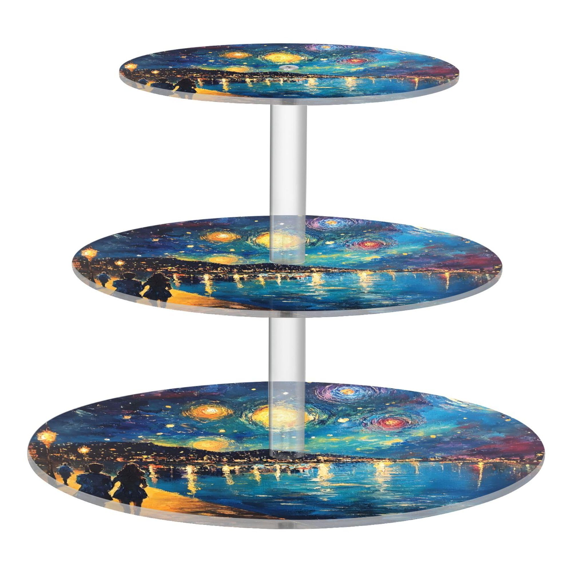 PYBUG Starry Night 3 Tier Acrylic Cupcake Stands Tower,Dessert Table Display Set for Tea Party,Wedding,Birthday, Baby Shower