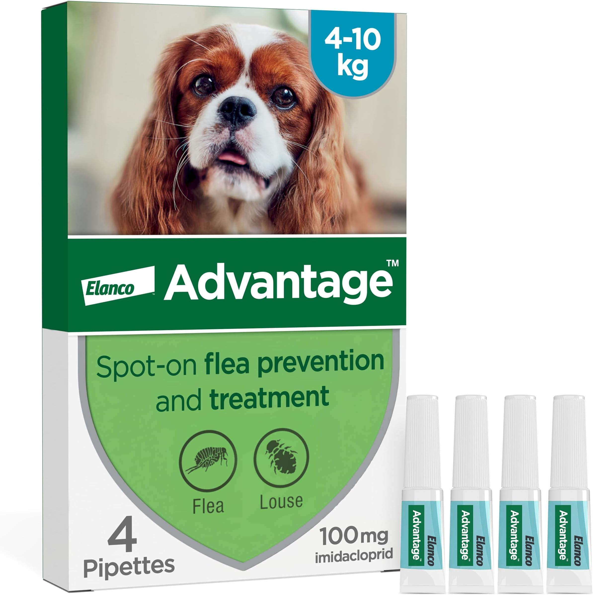 Spot On Flea Treatment For Medium Dogs 4 - 10 kg (4 pipettes, 100mg), Kills Fleas Within 24 Hours, Prevents Further Infestation For Up To Four Weeks