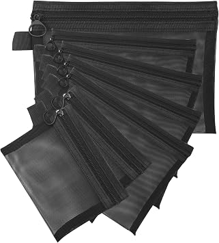 7 Pack Small Mesh Mini Zipper Toiletry Makeup Bags, Black
