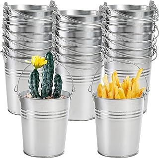 TOPZEA 20 Pack Galvanized Buckets, 4.5"x 5" Metal Buckets with Handle Small Pails Tin Bucket for Party Favors, Farmhouse Flower Bucket Garden Planters Decorative Table Centerpieces Party Supplies