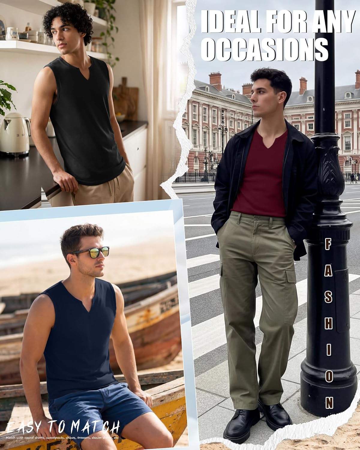 Ficerd 3 Pack Men's Sleeveless Shirts Big and Tall V Neck Workout Tank Tops Muscle T Shirts Summer Athletic Casual Basic Tees