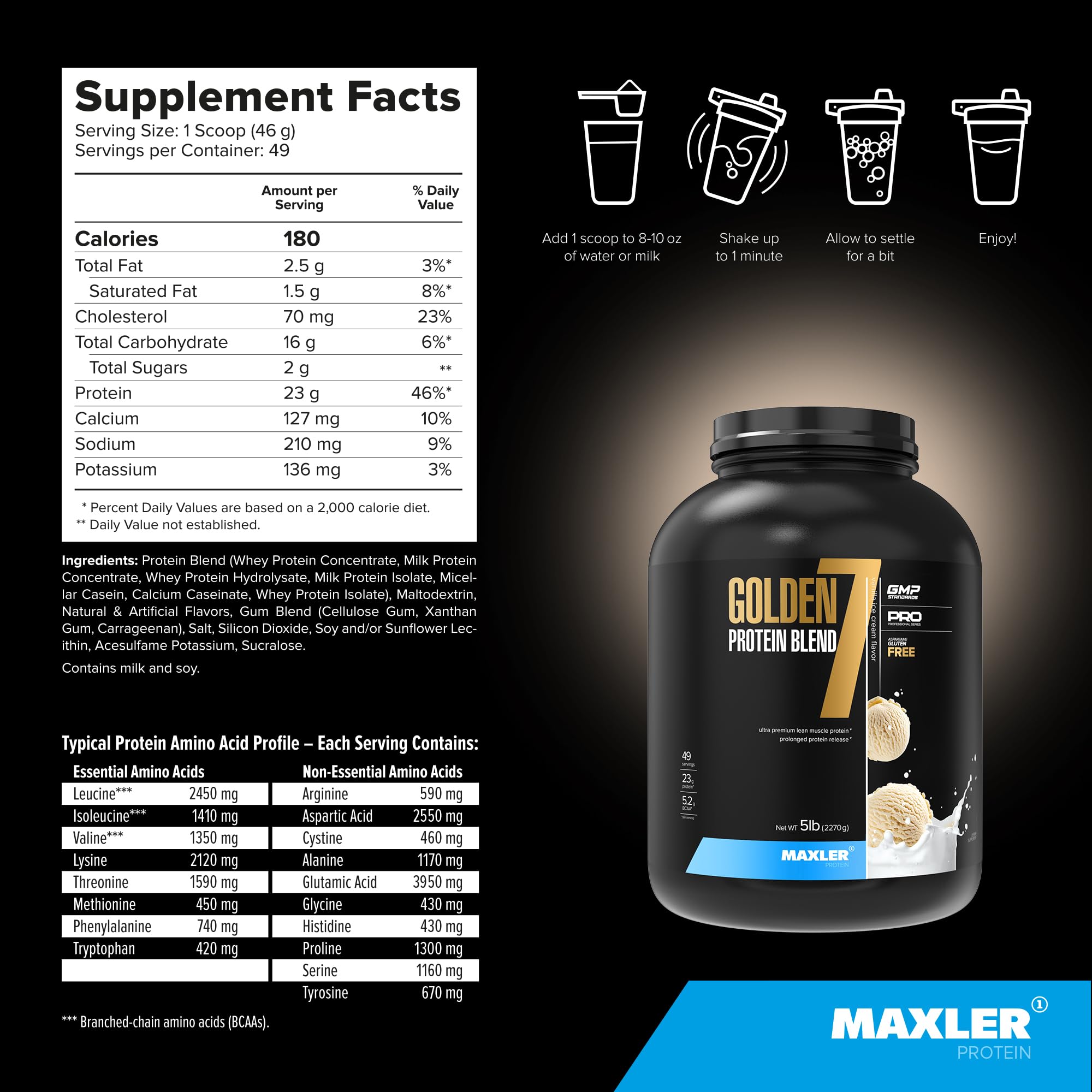 Golden 7 Protein Blend - Protein Powder for Muscle Gain & Recovery - Vanilla Protein Powder 5 lb — Amazon image 5