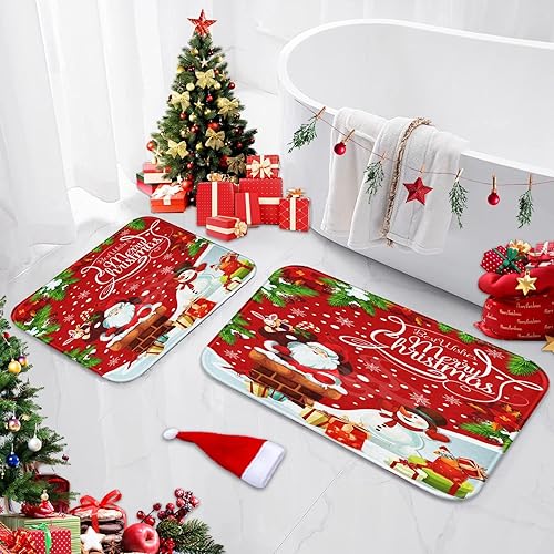 Miniatura 48 de ArtSocket Juego de baño de árbol de Navidad con cortina de ducha y accesorios de alfombras, juego de cortinas de ducha rojas a cuadros búfalos