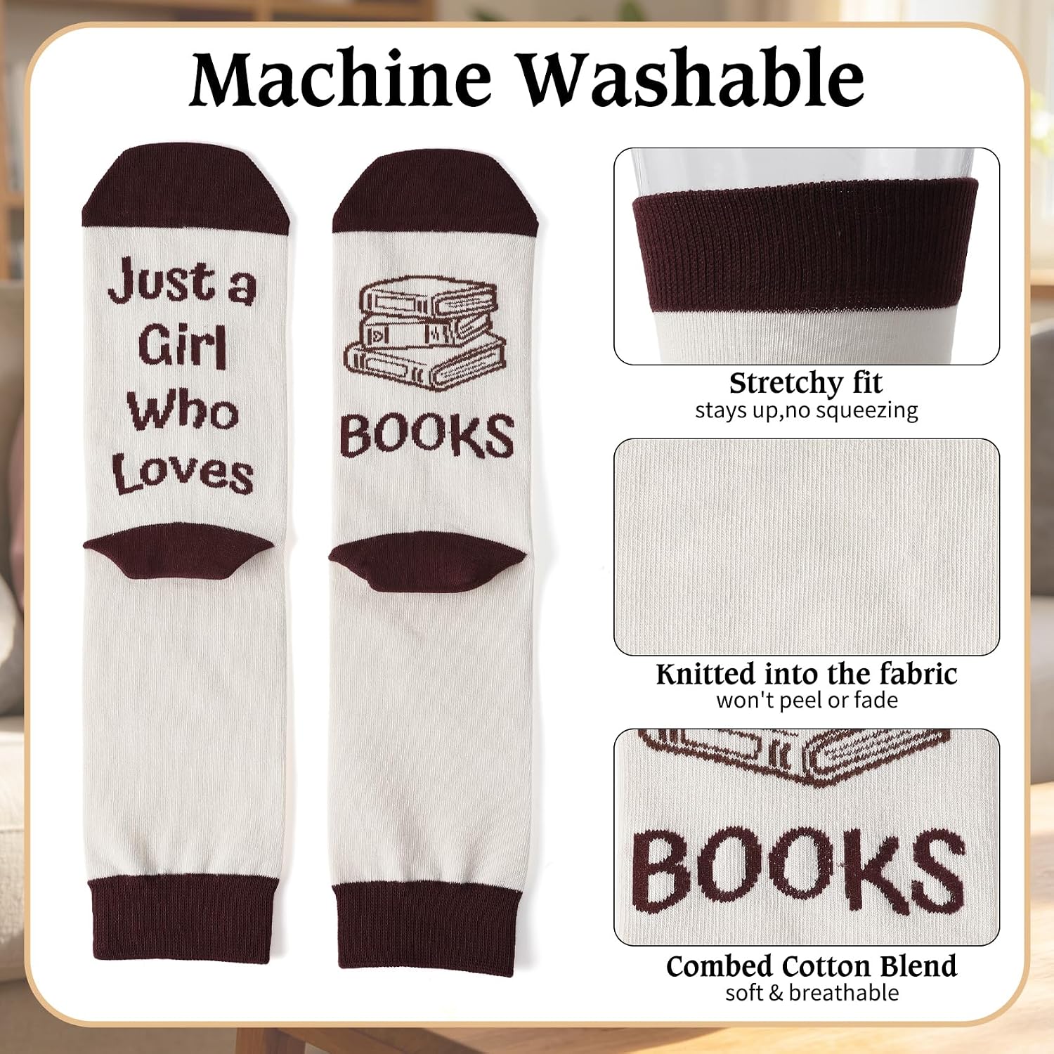Book Lover Gifts for Women, Reader Bookworm Librarian Reading Sock | Book Themed Related Christmas Birthday Present for Girl Daughter Sister Bestie Friend, Stocking Stuffers