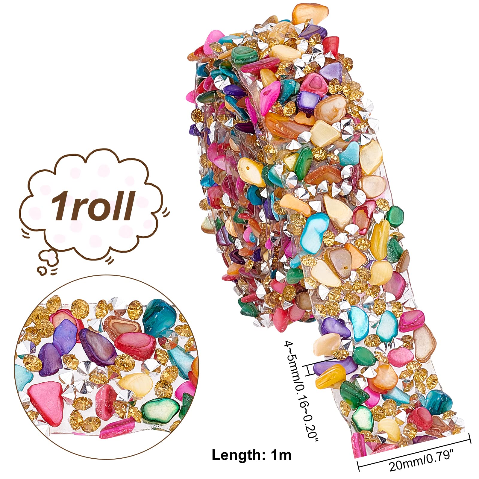 PandaHall 1 Yard Crystal Rhinestone Lint, 20mm Regenboog Mesh Wrap Roll