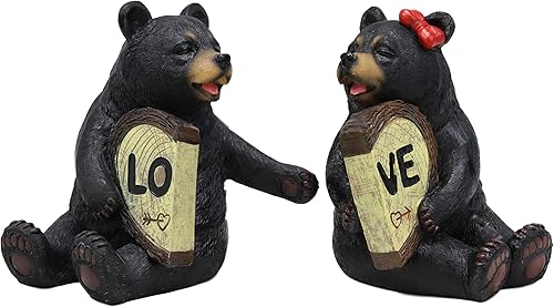 Miniatura 7 de Ebros - Figuras de 2 piezas de 5 pulgadas de alto, diseño de oso negro con texto en inglés "Love is in the Air", para pareja de osos rústicos y