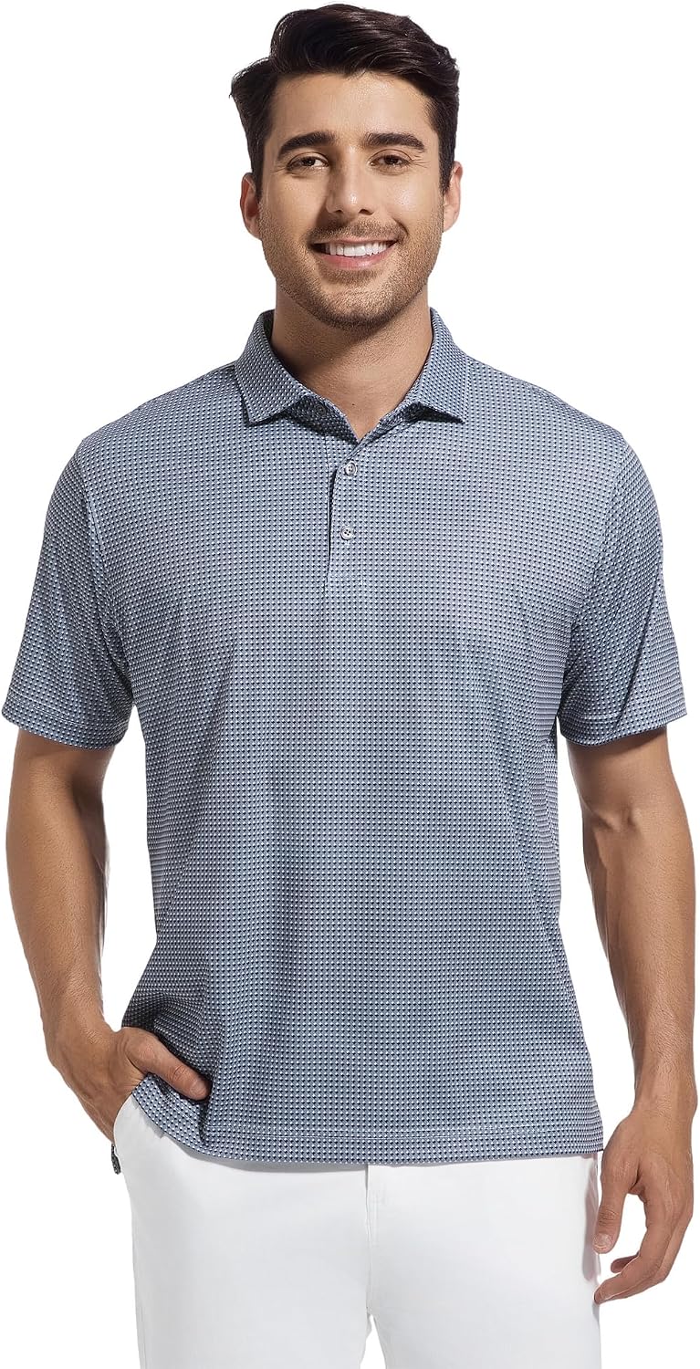 Alex Vando Mens Golf Shirt Moisture Wicking Classic Print Golf Shirts