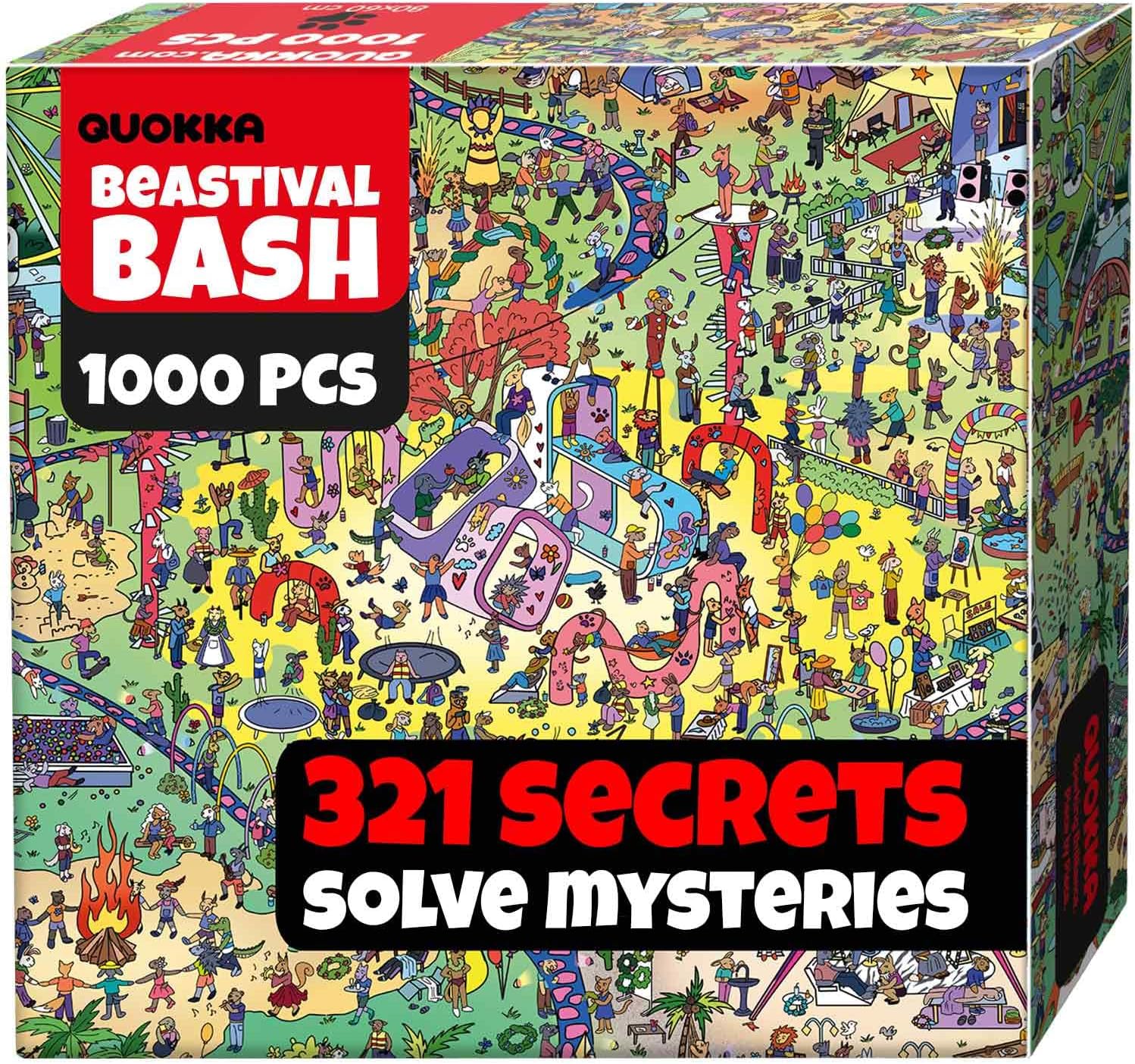 QUOKKA 1000 Piece Puzzle for Adults and Teens – Animal Bash Adult Jigsaw Puzzles with Hidden Secrets & Audio Story – Detailed Visual Puzzle Game for Focus & Relaxation with Twist – FSC Certified Gift Beastival - Image 1 of 8