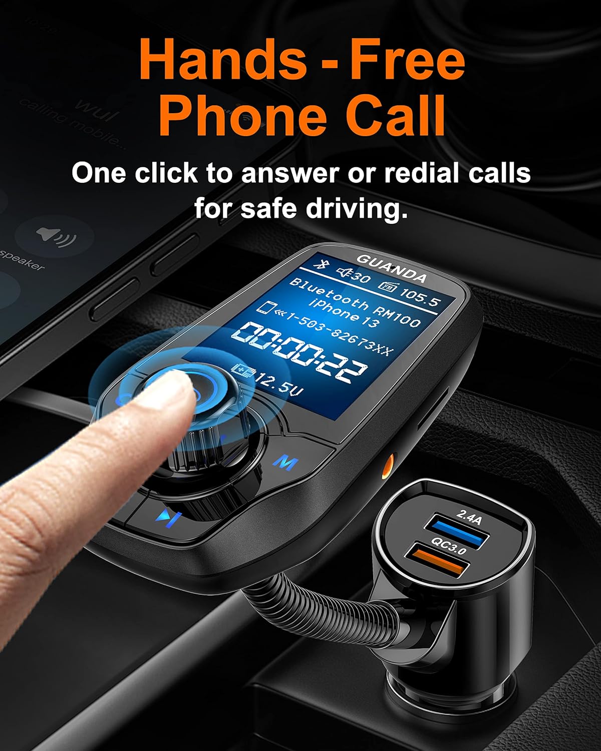 Frее Shірріng 🛒 Bluetooth FM Transmitter in-Car Wireless Radio Adapter Kit W 1.8 Color Display Hands-Free Call AUX in/Out SD/TF Card USB Charger QC3.0 for All Smartphones Audio Players - RM100 Matte Black