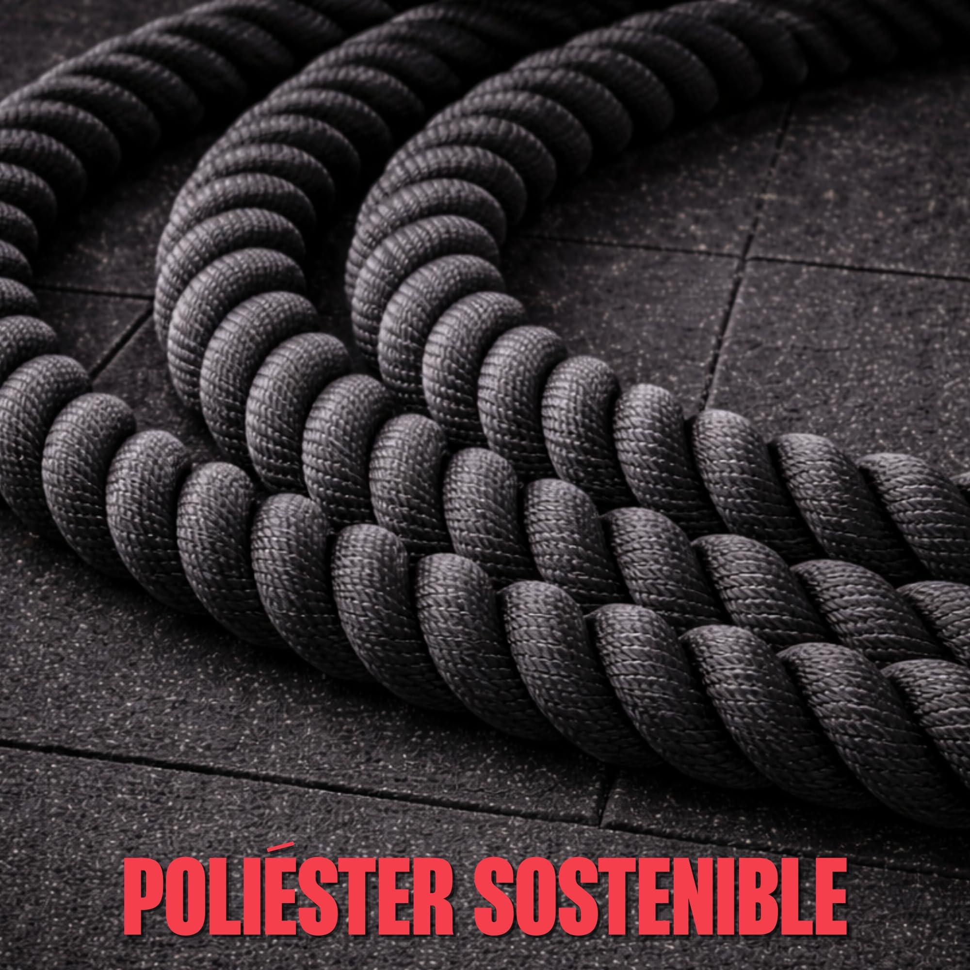 Matchu Sports Comba de batalla, cuerda de fitness, 9 m x 38 mm, poliéster tejido, 8 kg, color negro