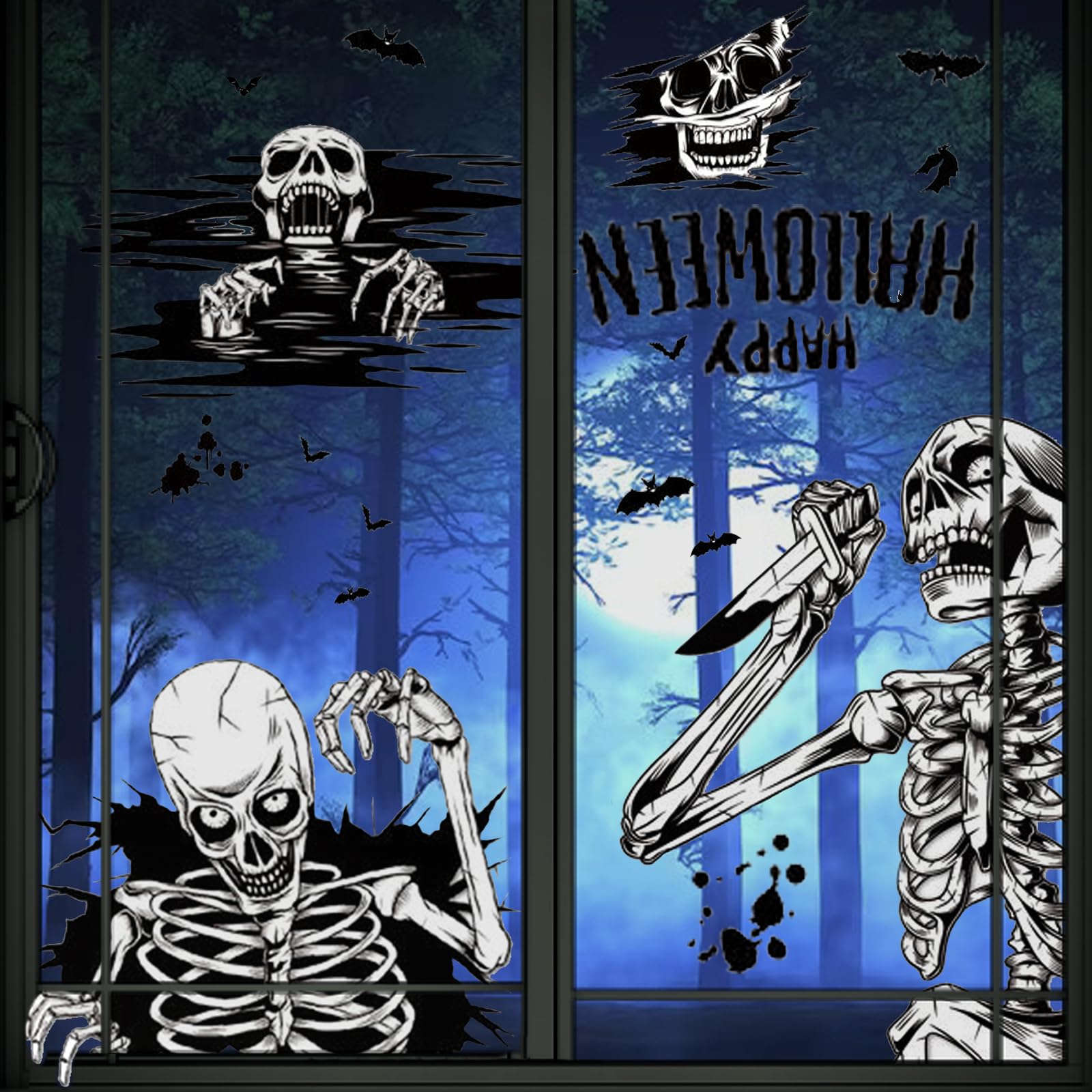 Minicoco Halloween Skeleton Stickers for Window Halloween Ghost Stickers for Home Decorations Wall Art Decal Wall Sticker Window Clings Window Decals for Party
