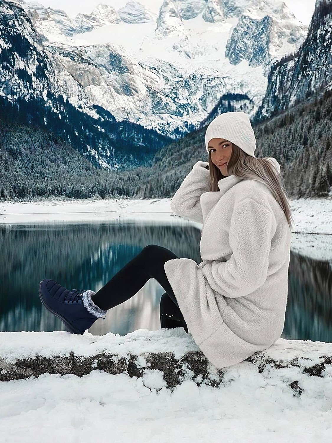 SHIBEVER Winter Boots for Women Snow: Fur Lined Warm Ankle Boots - Adjustable Water Resistant Outdoor Zipper Snow Shoes - Image 4