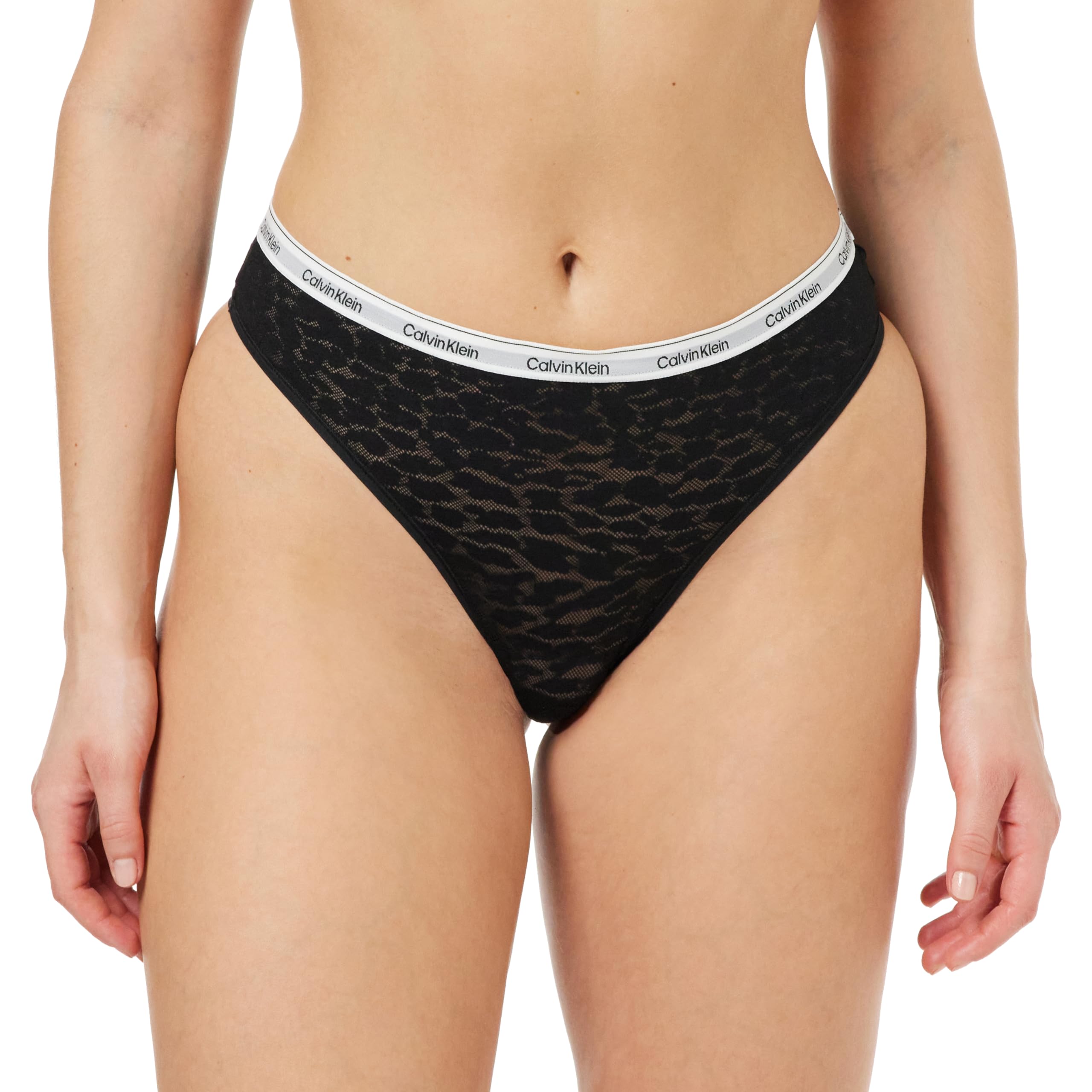 Calvin Klein Women's Black Leopard Lace Brazilian Brief, - Size 16