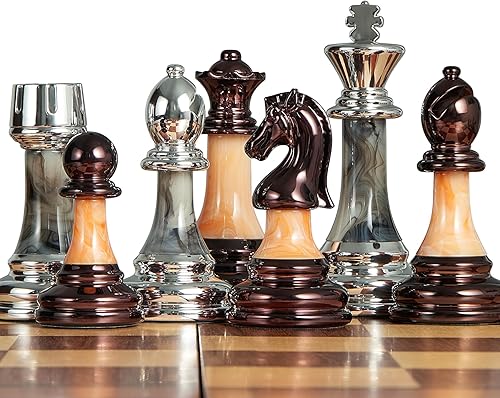 Miniatura 4 de Vamslove Piezas de ajedrez acrílicas pesadas solo con base de cuero, tamaño King de 3.5 pulgadas con ranuras de almacenamiento, 2 reinas