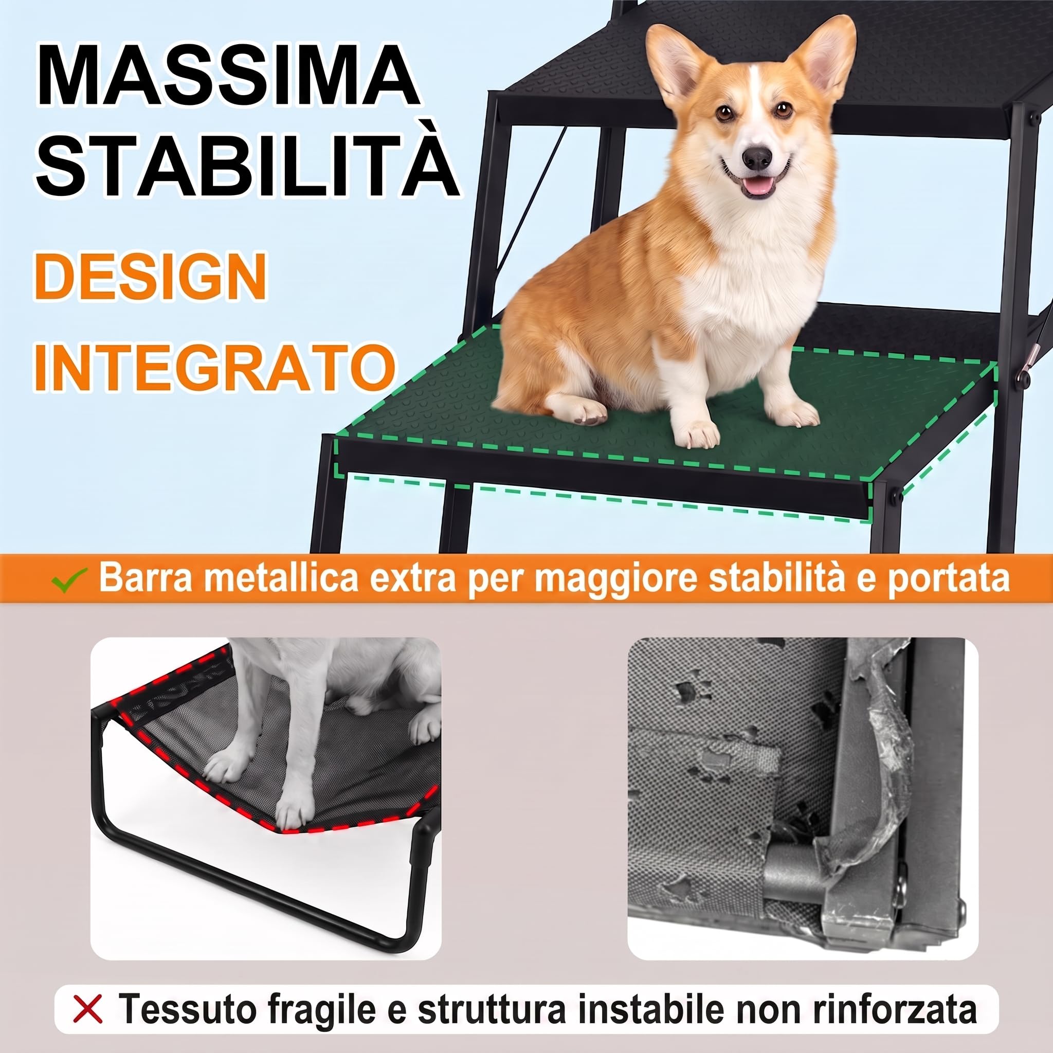 Niubya Scala Pieghevole per Cani, 7 Gradini Antiscivolo per Auto SUV Furgone, Portata 113 kg, Larghezza 43 cm, Leggera 4,5 kg, Scala di Accesso per Cani Grandi, Anziani e in Riabilitazione