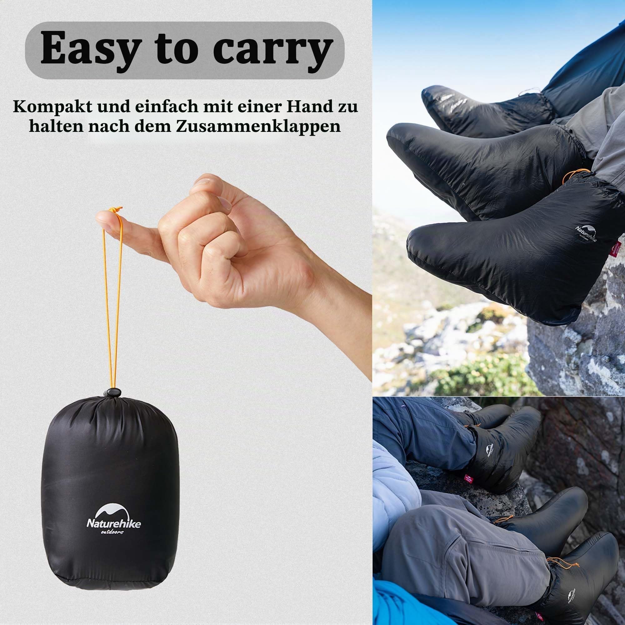 windhike Naturehike Fußhülle Ultraleichte Entendaunen Anti-Rutsch wasserdichte Schlafstiefel Socken Winter Hausschuhe Wärmer für Camping,Rucksackreisen,für Frauen Männer(Schwarz-L)