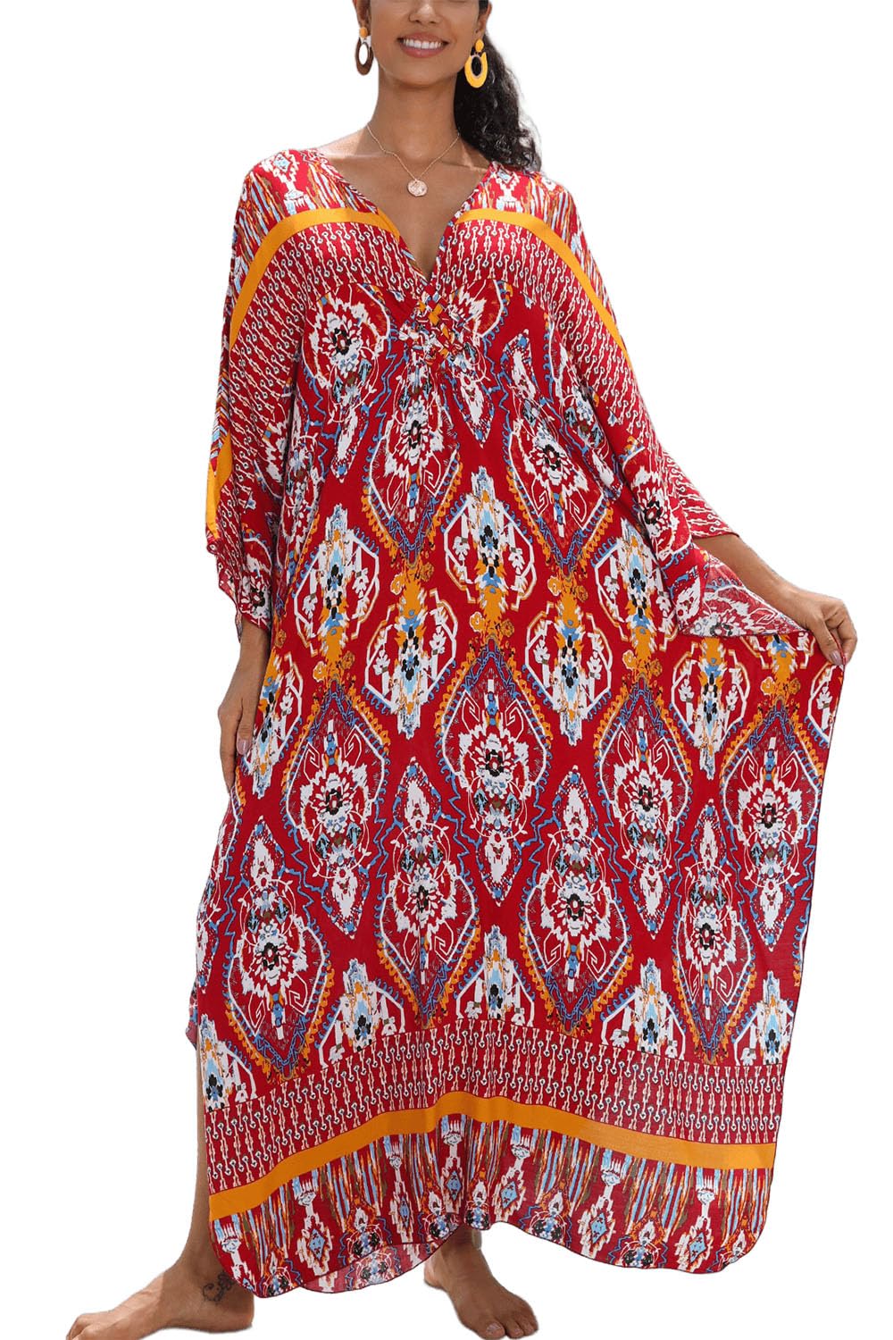 Maxi Robe Col V Ample et Fluide comme Beach Cover-ups Légère pour l'Été - 7