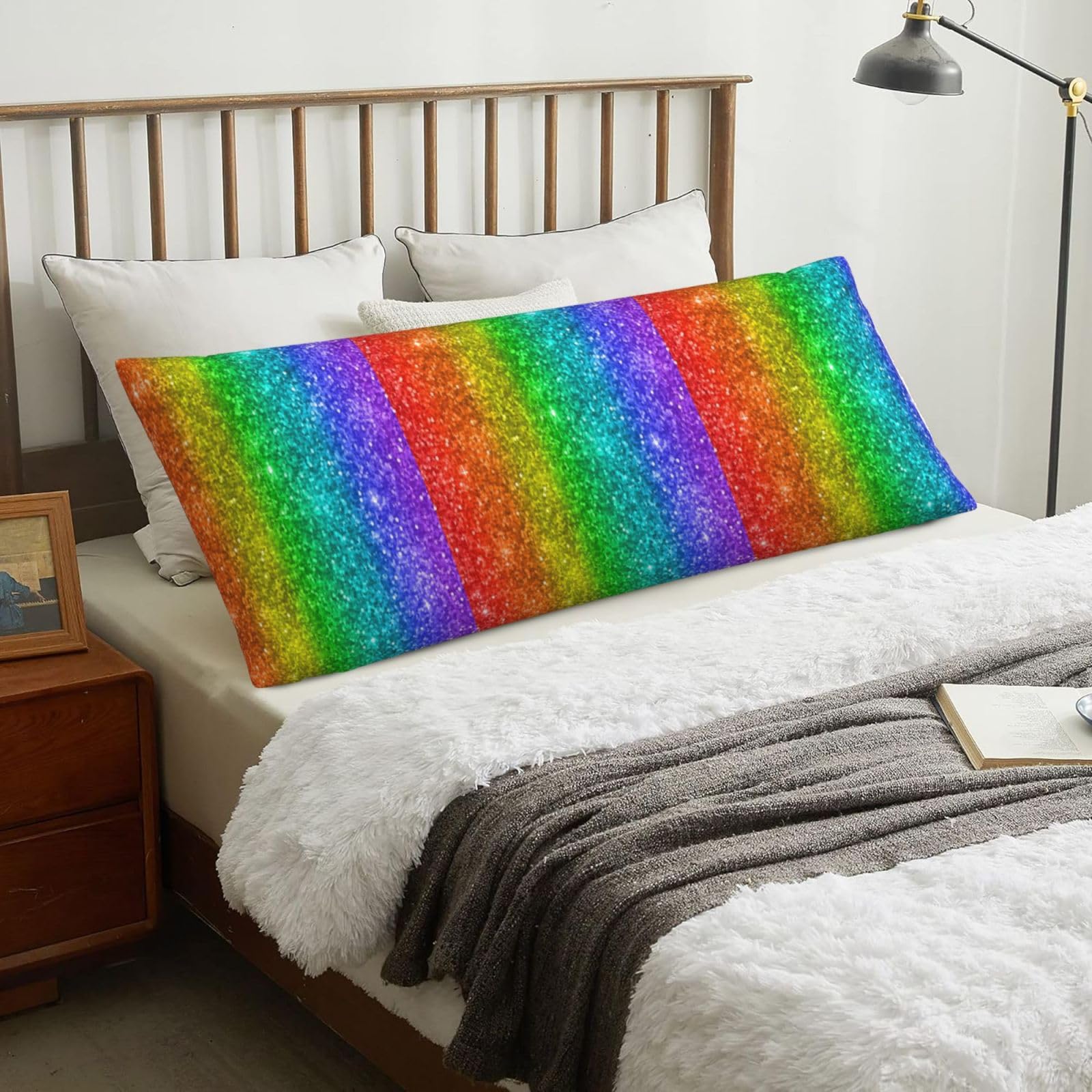 Multicolor Rainbow Glitter, Body Pillow Cover with Zipper,Long Body Pillowcase 20 x 60 in