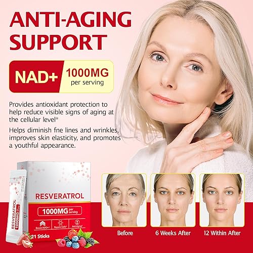 Vista 5 de Suplemento NAD+ para mujeres de 1000 mg - Potenciador de energía celular de alta potencia con ribósido de nicotinamida, PQQ, resveratrol - Salud