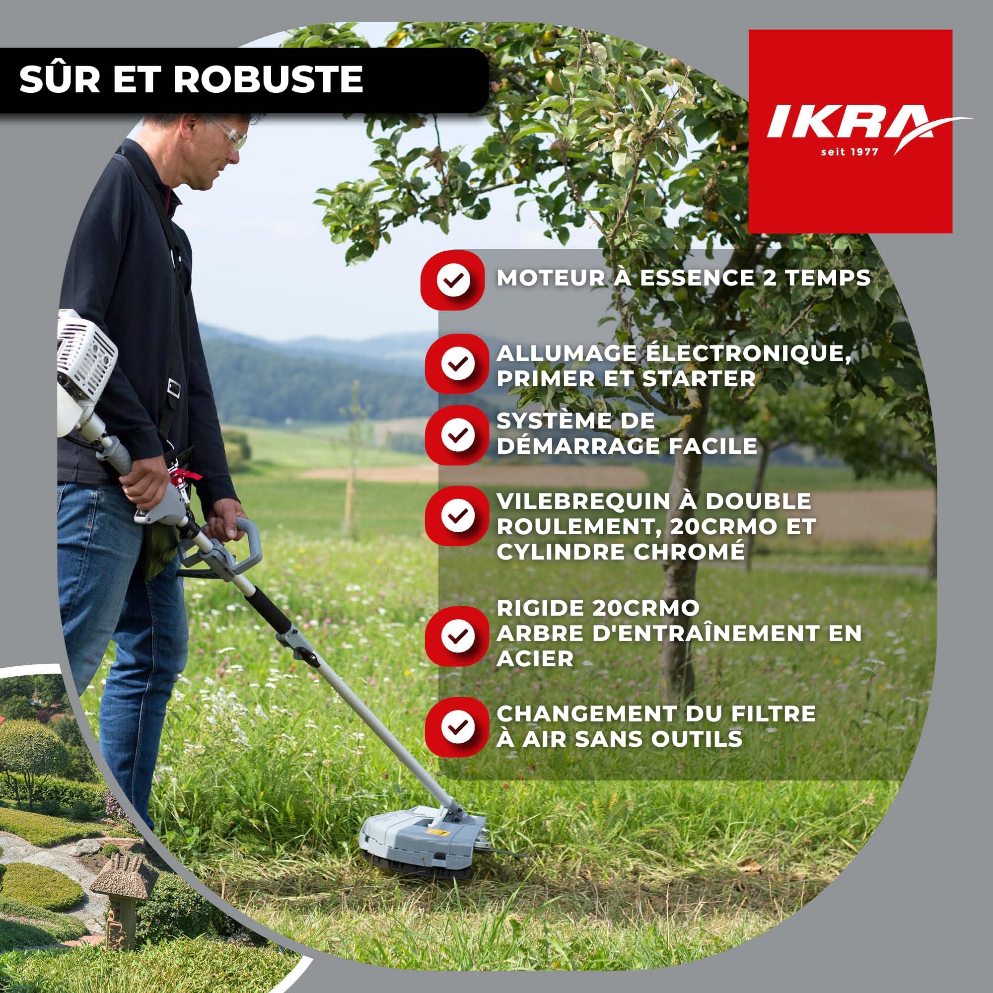 IKRA Multitool IBKH 33-1 à Essence 4en1, 32,6 cm³, 1,0 KW, avec bandoulière