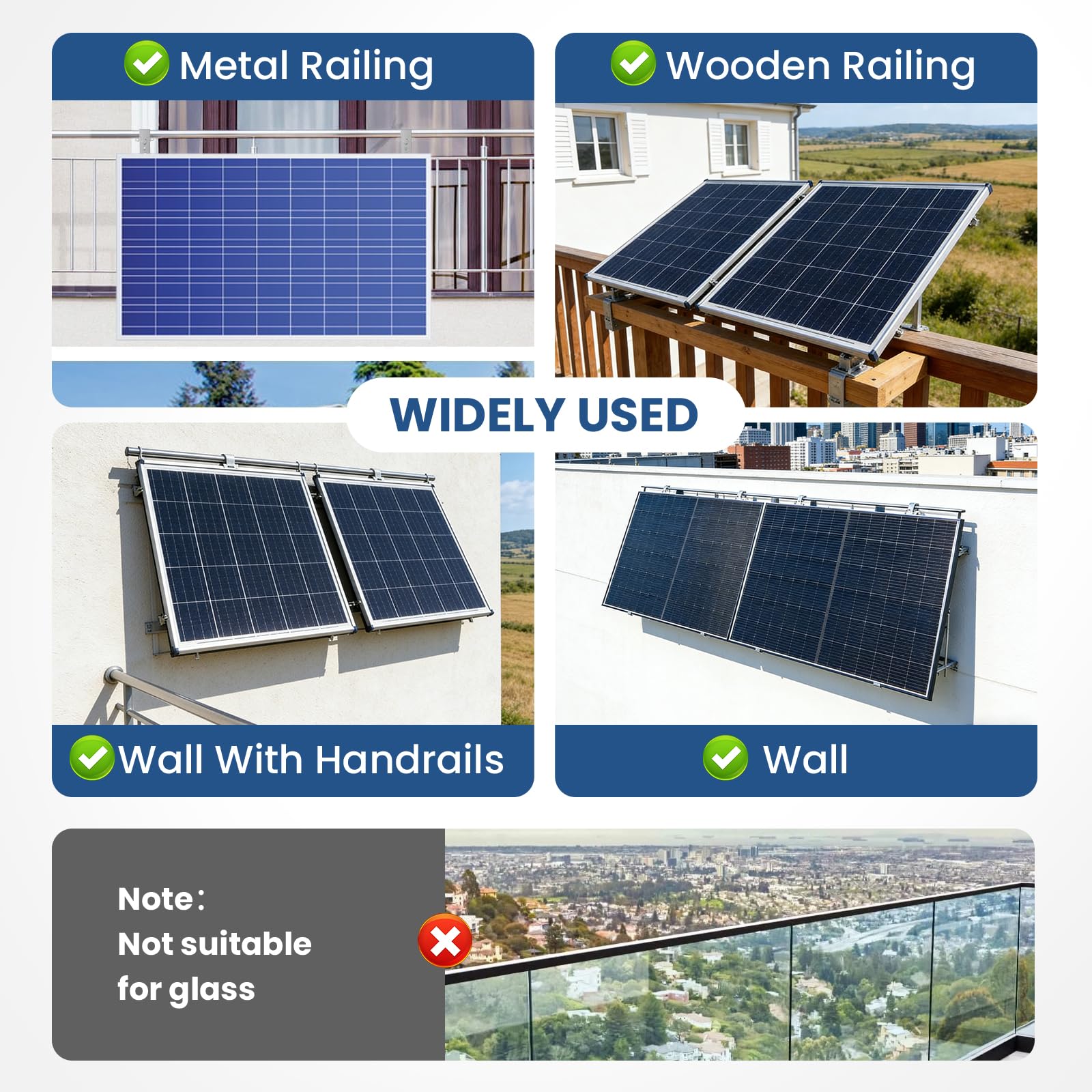 Zestaw 4 haczyków solarnych do elektrowni balkonowych, stal nierdzewna 304, regulowany uchwyt na panel słoneczny, uchwyt balkonowy do modułów solarnych, bez wiercenia, do modułu solarnego